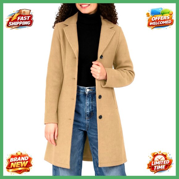 Women's Midi Coat Tailored Fit Poly-Blend Satin Lining Fall Winter Outerwear
